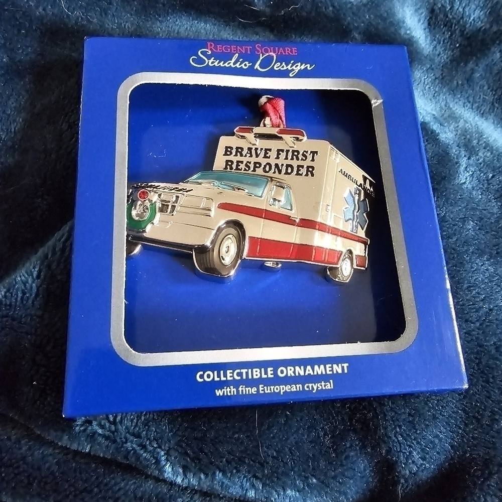 "Brave First Responders" Ambulance with Wreath Christmas Ornament Regent Square